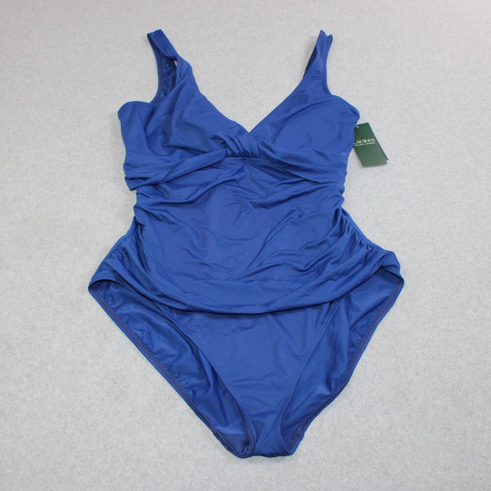 Lauren Ralph Lauren Swimsuit Women 16 Blue Ruched Slimming Underwire Bust Beach